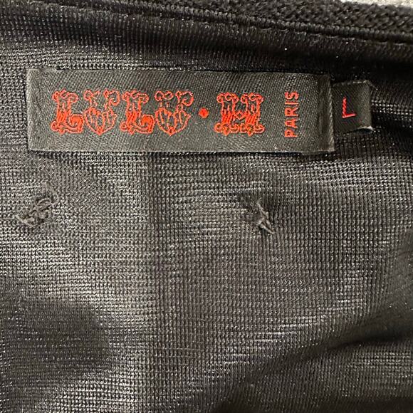 Vintage Lulu H Paris Fit & Flare Dress L Black Red Lace Detail Minor Flaw - Picture 9 of 13